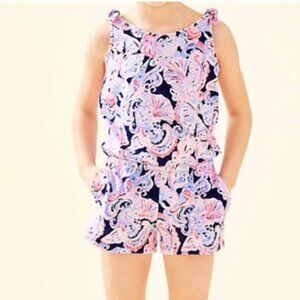 Lilly Pulitzer Girls High Tide Navy It’s For Shore Cady Romper Size L